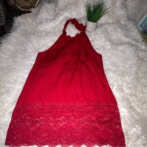 $10 3/$15 Hiatus made in USA halter backless lace bling red Med 0804 87